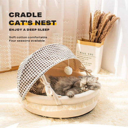 Pet Cat Calming Bed Cuddle Soft Warm Plush Cave Sleeping Nest Tent Pet House Kings Warehouse 