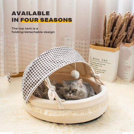 Pet Cat Calming Bed Cuddle Soft Warm Plush Cave Sleeping Nest Tent Pet House Kings Warehouse 