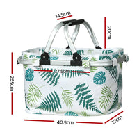 Picnic Bag Basket Folding Hamper Camping Hiking Insulated White Kings Warehouse 