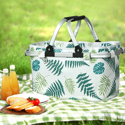 Picnic Bag Basket Folding Hamper Camping Hiking Insulated White Kings Warehouse 