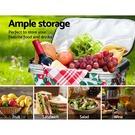 Picnic Bag Basket Hamper Camping Hiking Insulated Lunch Cooler Folding Kings Warehouse 