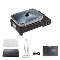 Portable Gas Stove Burner Butane BBQ Camping Gas Cooker With Non Stick Plate Black with Fish Pan and Lid Kings Warehouse 