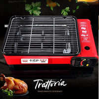 Portable Gas Stove Burner Butane BBQ Camping Gas Cooker With Non Stick Plate Red with Fish Pan and Lid Kings Warehouse 