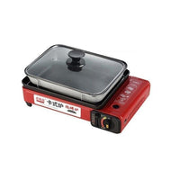 Portable Gas Stove Burner Butane BBQ Camping Gas Cooker With Non Stick Plate Red with Fish Pan and Lid Kings Warehouse 