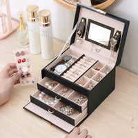 Portable Travel Jewelry box with three-layer PU leather storage box, mirror and lock bedroom furniture Kings Warehouse 