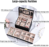 Portable Travel Jewelry box with three-layer PU leather storage box, mirror and lock bedroom furniture Kings Warehouse 