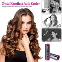 Portable Wireless Automatic Hair Curler for Travel with LED Temperature Display, Timer and USB Rechargeable (Pink) Kings Warehouse 