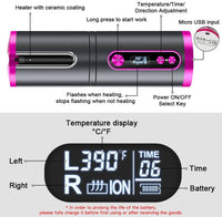 Portable Wireless Automatic Hair Curler for Travel with LED Temperature Display, Timer and USB Rechargeable (Pink) Kings Warehouse 