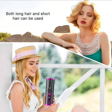 Portable Wireless Automatic Hair Curler for Travel with LED Temperature Display, Timer and USB Rechargeable (Pink) Kings Warehouse 
