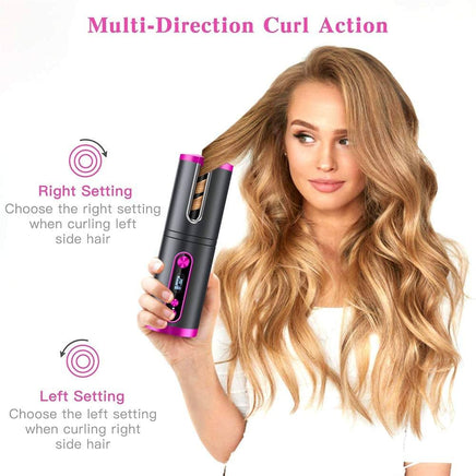Portable Wireless Automatic Hair Curler for Travel with LED Temperature Display, Timer and USB Rechargeable (Pink) Kings Warehouse 