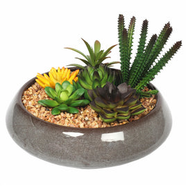 Potted Artificial Succulents with Round Decorative Bowl 19cm Home & Garden > Artificial Plants Kings Warehouse