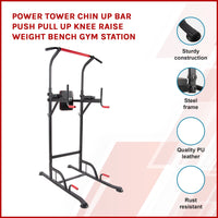 Power Tower Chin Up Bar Push Pull Up Knee Raise Weight Bench Gym Station Kings Warehouse 