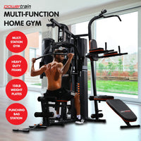 Powertrain Multi Station Home Gym 158lb Weights Punching Bag Kings Warehouse 