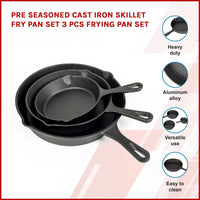 Pre Seasoned Cast Iron Skillet Fry Pan Set 3 Pcs Frying Pan Set Appliances Supplies Kings Warehouse 