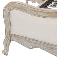 Queen Bedframe Linen Fabric Beige Oak Wood White Washed Finish Mattress Support Kings Warehouse 