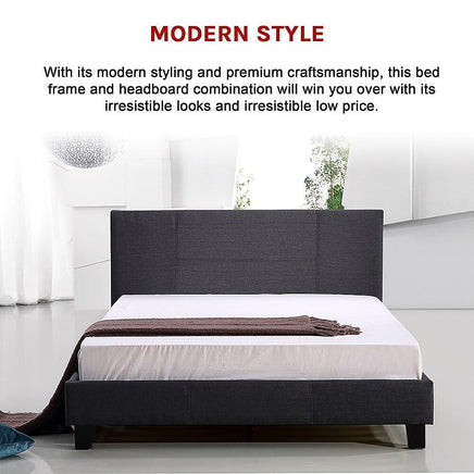Queen Linen Fabric Bed Frame Grey Kings Warehouse 