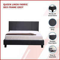 Queen Linen Fabric Bed Frame Grey Kings Warehouse 