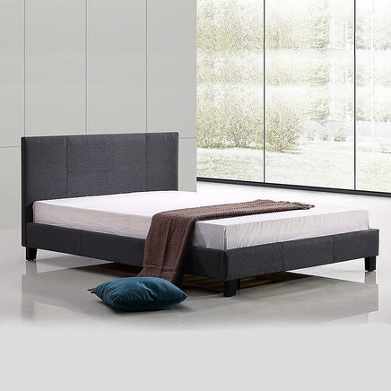 Queen Linen Fabric Bed Frame Grey Kings Warehouse 
