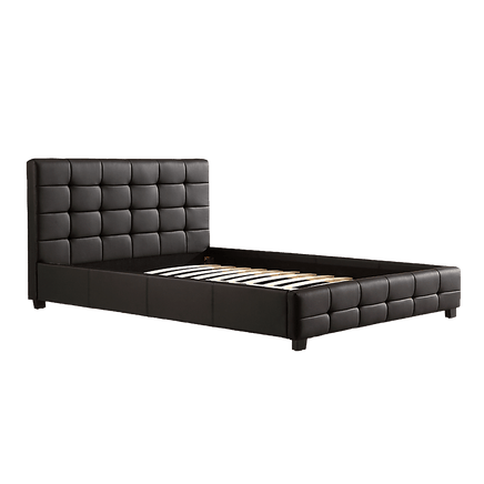 Queen PU Leather Deluxe Bed Frame Black Kings Warehouse 