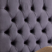 Queen Size Bedframe Velvet Upholstery Deep Grey Colour Tufted Headboard Deep Quilting bedroom furniture Kings Warehouse 