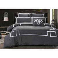 Queen Size Charcoal and White Quilt Cover Set (3PCS) Bedding Kings Warehouse 