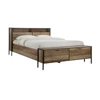 Queen Size Storage Bed Farme in Oak Colour with Particle Board Contraction and Metal Legs bedroom furniture Kings Warehouse 