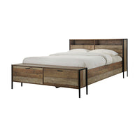 Queen Size Storage Bed Farme in Oak Colour with Particle Board Contraction and Metal Legs bedroom furniture Kings Warehouse 