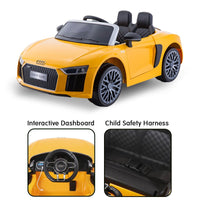 R8 Spyder Audi Licensed Kids Electric Ride On Car Remote Control - Yellow Kings Warehouse 