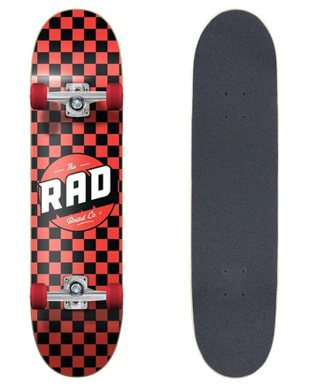 Rad Complete Dude Crew 7" x 30" Skateboard - Checkers Black / Red Kings Warehouse 
