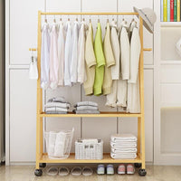 Rail Bamboo Clothes Rack Garment Hanging Stand 3 Tier Storage Shelves Closet 80cm Panel bedroom furniture Kings Warehouse 