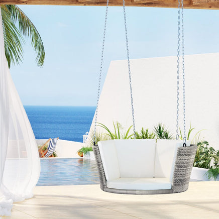Rattan Porch Swing Chair With Chain Cushion Outdoor Furniture Grey Kings Warehouse 
