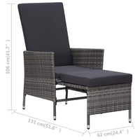 Reclining Garden Chair with Cushions Poly Rattan Grey garden supplies Kings Warehouse 