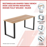 Rectangular-Shaped Table Bench Desk Legs Retro Industrial Design Fully Welded - Black Kings Warehouse 