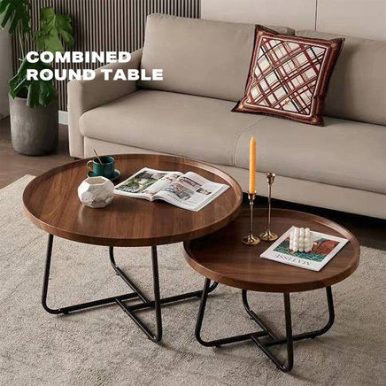 Removable Set of 2 Round Coffee Table Walnut Nesting Side End Table Furniture Furniture Kings Warehouse 