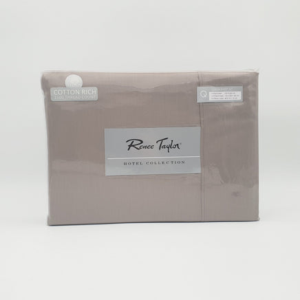 Renee Taylor 1500 Thread Count Pure Soft Cotton Blend Flat & Fitted Sheet Set Stone King Bedding Kings Warehouse 