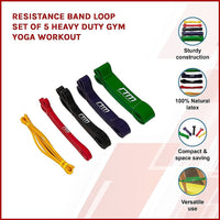 Resistance Band Loop Set of 5 Heavy Duty Gym Yoga Workout Kings Warehouse 