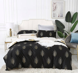Reversible Design Queen Size Black Gold Duvet Doona Quilt Cover Set Kings Warehouse 