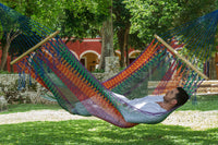 Mayan Legacy Queen Size Outdoor Cotton Mexican Resort Hammock No Fringe in Mexicana Colour