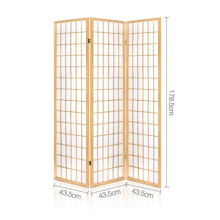 Room Divider Screen Wood Timber Dividers Fold Stand Wide Beige 3 Panel KingsWarehouse 
