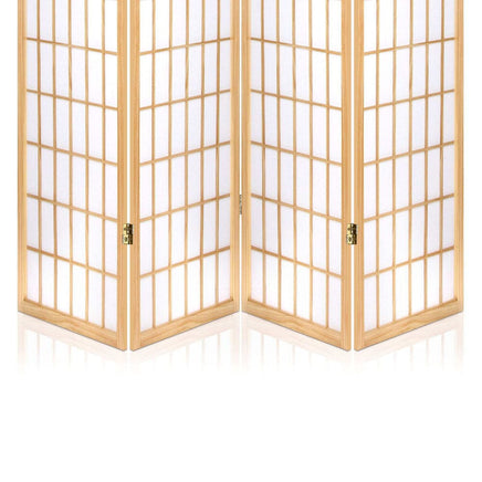 Room Divider Screen Wood Timber Dividers Fold Stand Wide Beige 4 Panel KingsWarehouse 