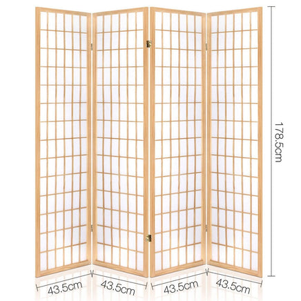 Room Divider Screen Wood Timber Dividers Fold Stand Wide Beige 4 Panel KingsWarehouse 
