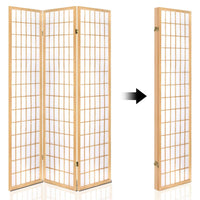 Room Divider Screen Wood Timber Dividers Fold Stand Wide Beige 4 Panel KingsWarehouse 