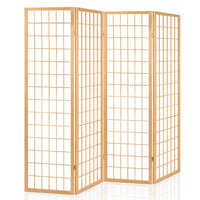 Room Divider Screen Wood Timber Dividers Fold Stand Wide Beige 4 Panel KingsWarehouse 