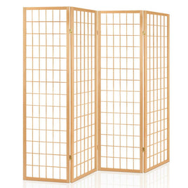 Room Divider Screen Wood Timber Dividers Fold Stand Wide Beige 4 Panel KingsWarehouse 