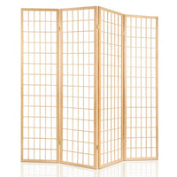 Room Divider Screen Wood Timber Dividers Fold Stand Wide Beige 4 Panel KingsWarehouse 