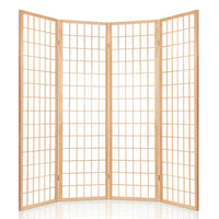 Room Divider Screen Wood Timber Dividers Fold Stand Wide Beige 4 Panel KingsWarehouse 