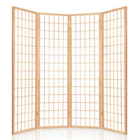 Room Divider Screen Wood Timber Dividers Fold Stand Wide Beige 4 Panel KingsWarehouse 