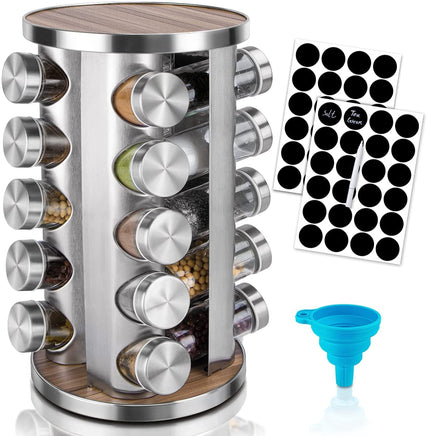 Rotating Spice Rack Organizer with 20 Pieces Jars for Kitchen Appliances Supplies Kings Warehouse 