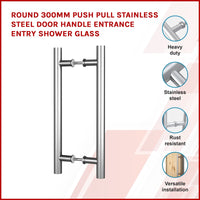 Round 300mm Push Pull Stainless Steel Door Handle Entrance Entry Shower Glass Kings Warehouse 