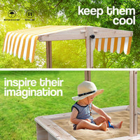 ROVO KIDS Sandpit Toy Box Canopy Wooden Outdoor Sand Pit Children Play Cover Kings Warehouse 